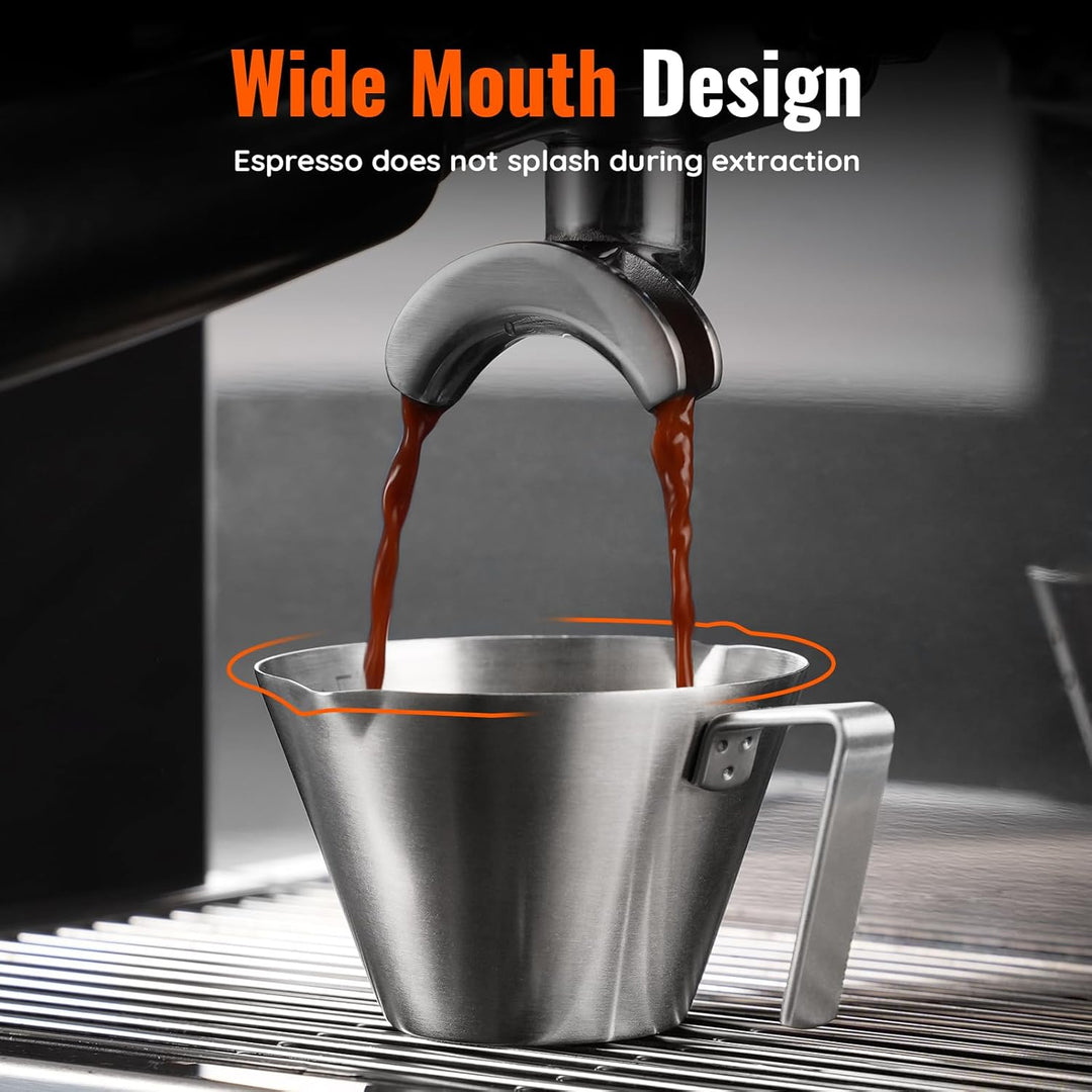 YARRAMATE Espressotassen mit Griff, Edelstahl-Espresso-Zubehör, Doppelausguss, Metall-Messbecher mit