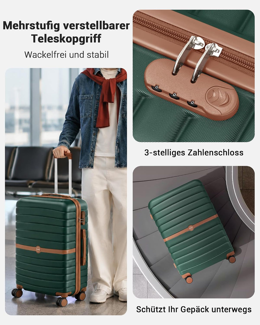 KONO Koffer Reisekoffer Trolley Koffer Gross von ABS+PC Hartschalenkoffer mit Zwillingsrollen und Za