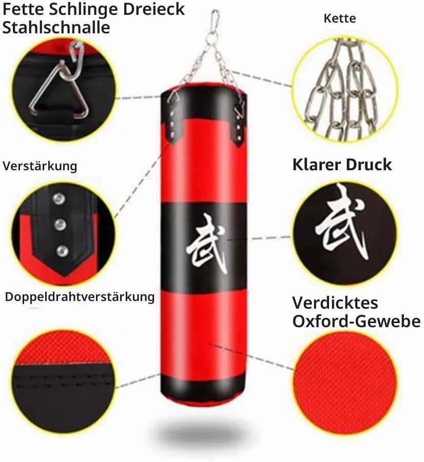 Boxsack Hängend, 15-in-1 Heavy Duty Boxsack, PU-Material Mit dickerer Kette kann 360° gedreht werden