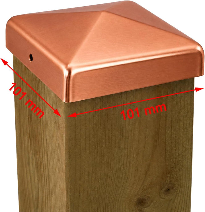 Baumarktplus 10x Pfostenkappe Kupfer Abdeckkappe für Pfosten Pyramide 101 mm 10x10 cm