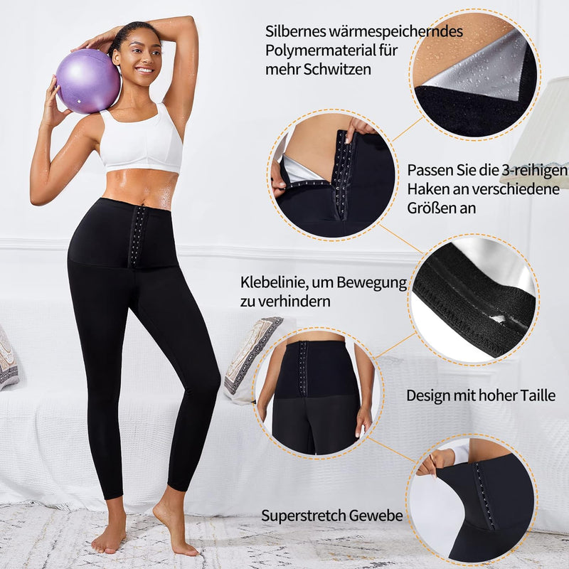 CHUMIAN Damen Sauna Jogginghose Sporthose Hohe Taille mit Bauch Weg Gewichtsverlust Hosen Schwitzhos