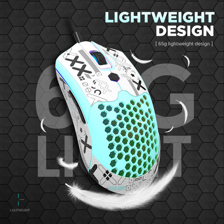 383 PRO M5 Ultraleichte kabelgebundene Gaming-Maus, leichte Wabenschale, Pixart PAW3325, 6 einstellb