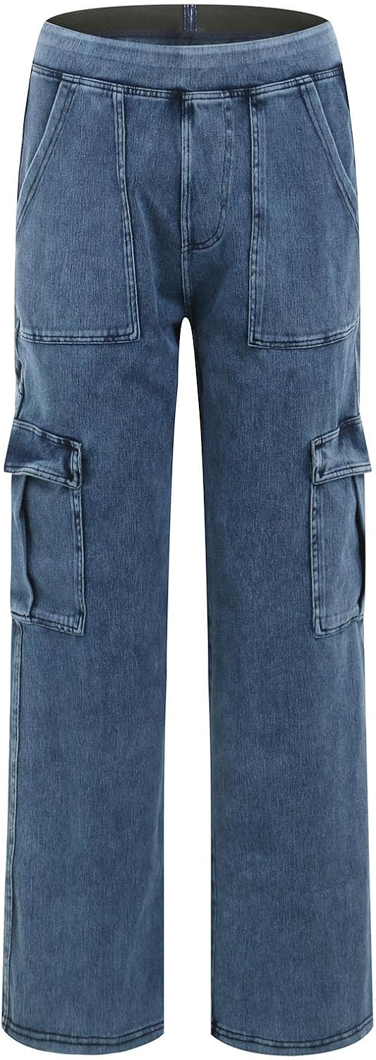 Wide Leg Jeans Damen Cargohose Sommerhosen Leicht Stretch Latzhose Bequeme High Waist Weites Bein Ba