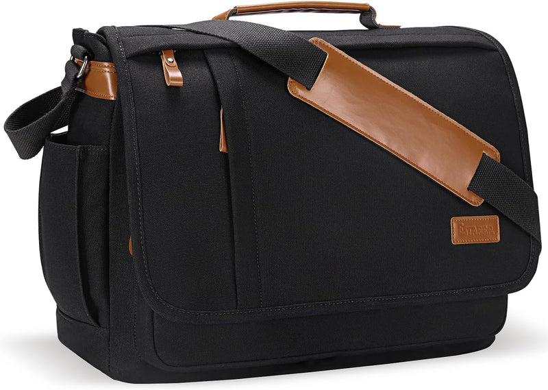 ESTARER Umhängetasche Herren/Gross Laptoptasche 15.6 Zoll für Arbeit Uni aus Canvas SCHWARZ 15-15,6