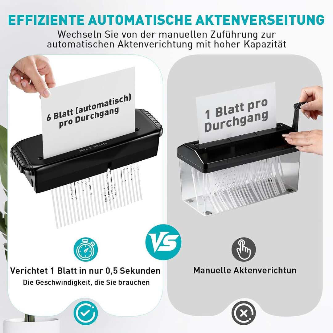 Aktenvernichter Streifenschnitt, 6 Blatt Kapazität,Kreditkarten Zerkleinerung, Überhitzungsschutz, S