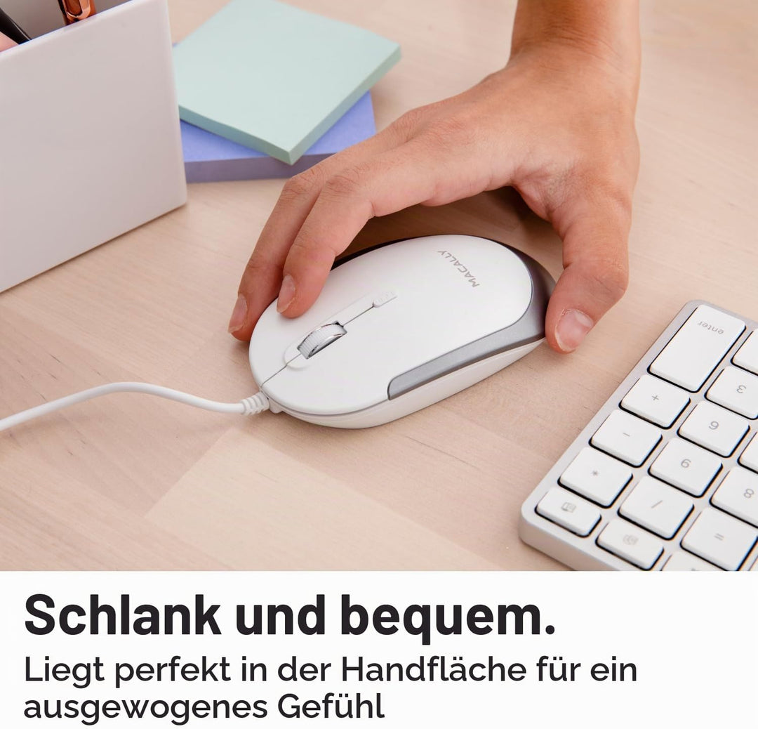 Macally Leise kabelgebundene Maus – schlanke und kompakte USB-Maus für Apple Mac oder Windows PC Lap