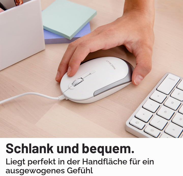 Macally Leise kabelgebundene Maus – schlanke und kompakte USB-Maus für Apple Mac oder Windows PC Lap