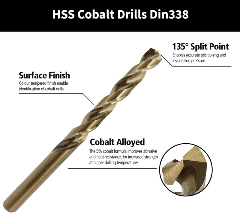 NORTOOLS Metallbohrer HSS M35 Cobalt 5% gehört geschliffenes Bohrset DIN338 1,0-10 mm Einheitsgrösse