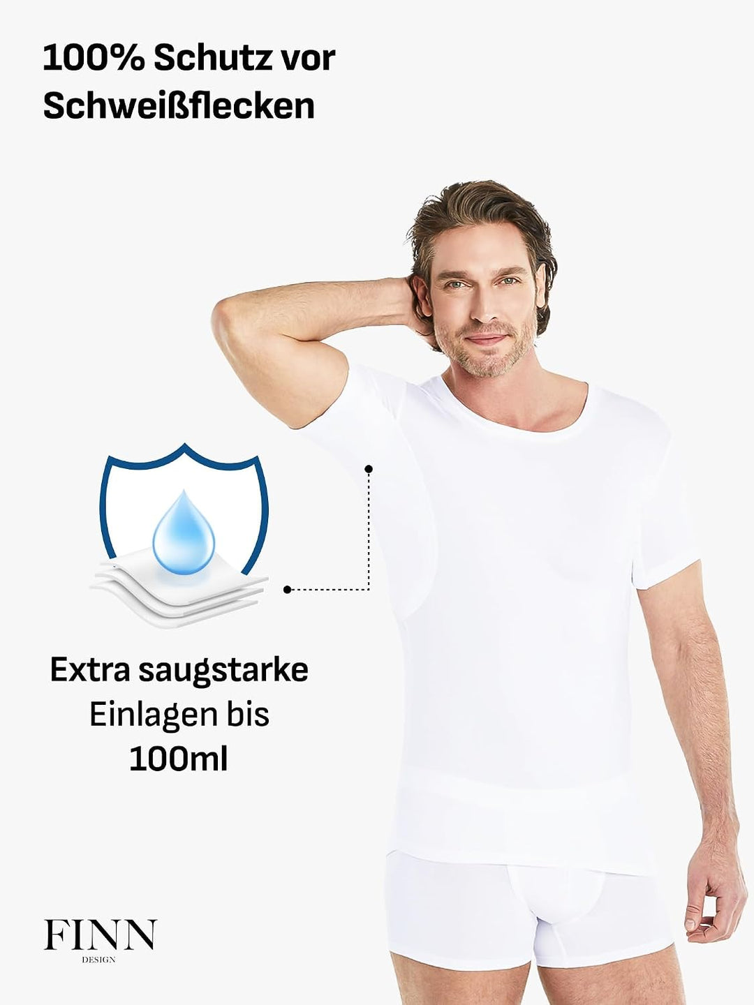 FINN Anti-Schweiss Unterhemd Herren mit Rundhals-Ausschnitt - Unterziehshirt Männer mit Einsätzen ge