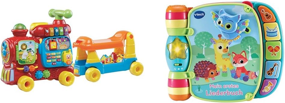 VTech ABC-Eisenbahnspielzeug, bunt, deutsch & Baby Mein erstes Liederbuch – Kunterbuntes Buch mit 6