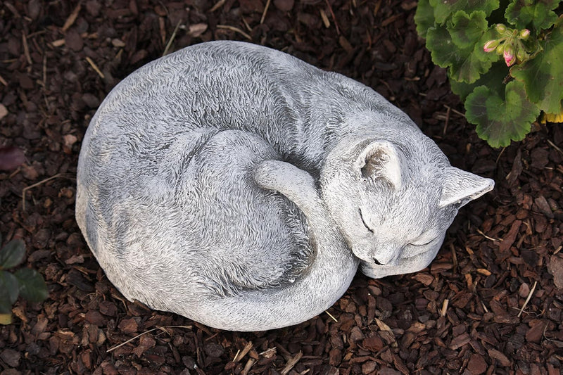 Steinfigur Katze schlafend Frost- und wetterfest bis -30°C, massiver Steinguss