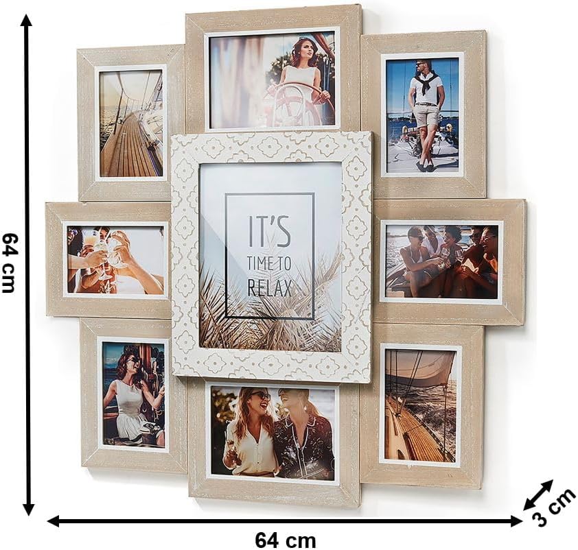 Kobolo Bilderrahmen Bilderhalter Collage LIA für 9 Bilder aus Holz in beige