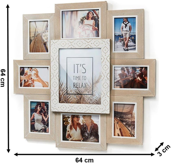 Kobolo Bilderrahmen Bilderhalter Collage LIA für 9 Bilder aus Holz in beige