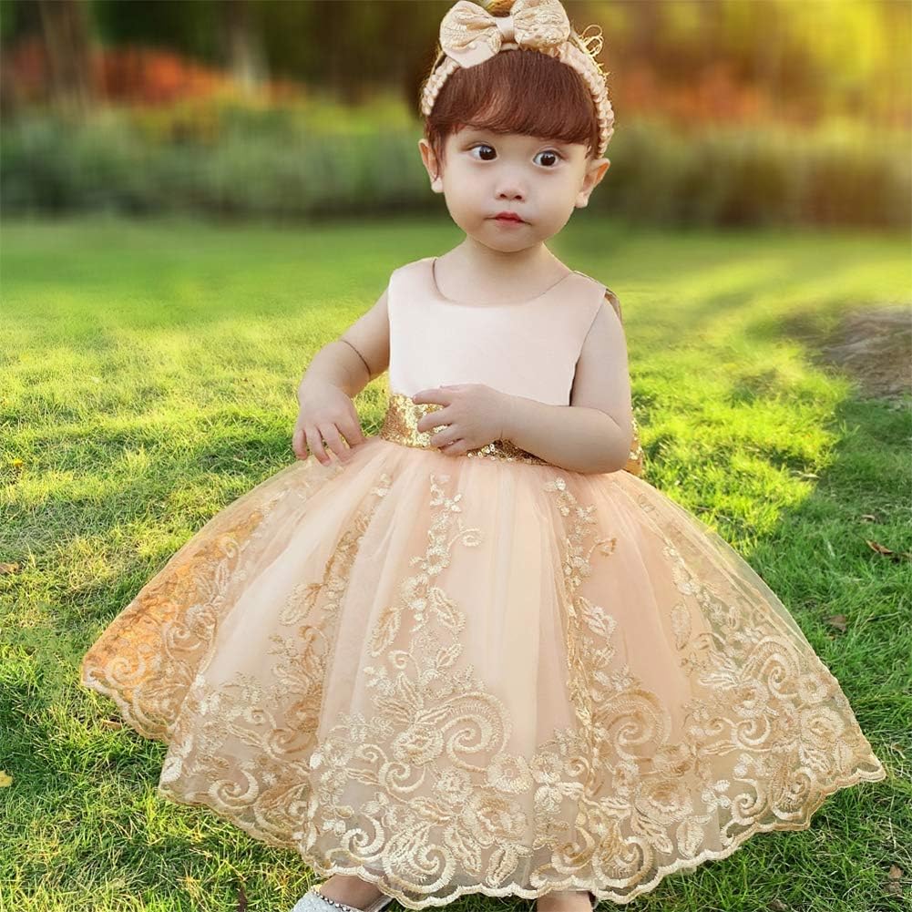 FYMNSI Baby Mädchen Geburtstag Partykleid Taufkleid Rückenfrei Stickerei Ärmellos Abendkleid Formal