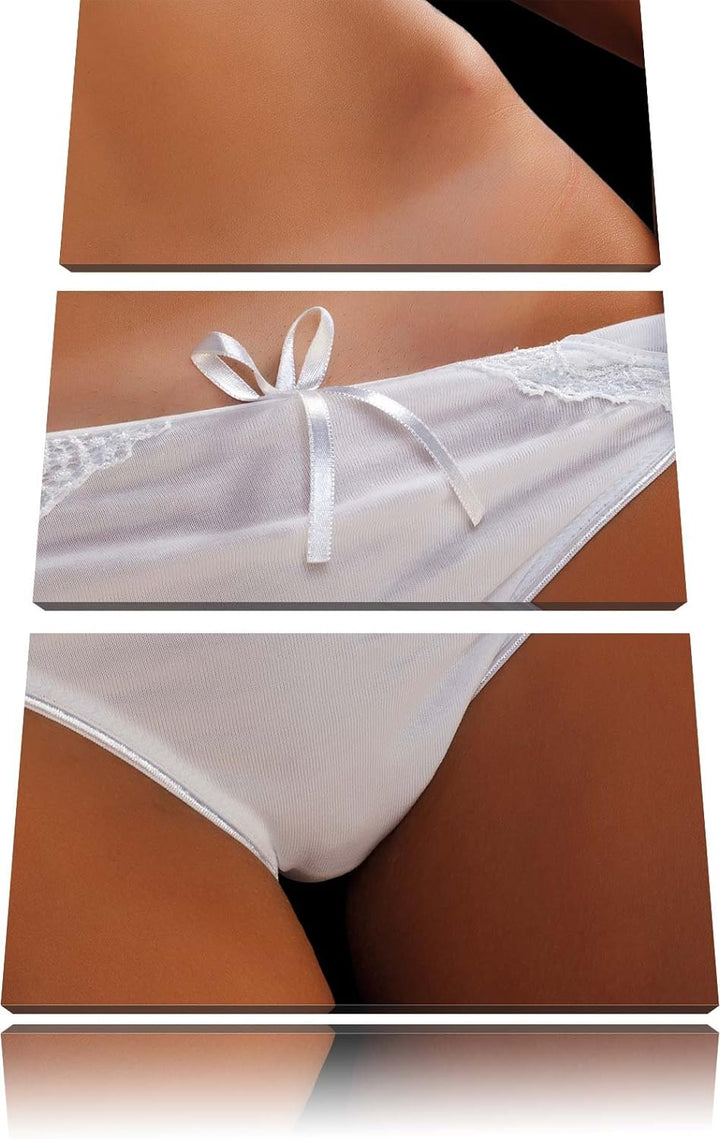 Pixxprint Sexy weisse Dessous als Leinwandbild/Grösse: 3 Teilig (120x80) cm/Wandbild/Kunstdruck/fert