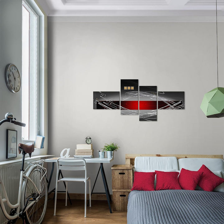 Runa Art Bild Modern Abstrakt - Made in Germany - Wandbilder Rot Grau Schwarz 4 Teilig 103142a 100 x