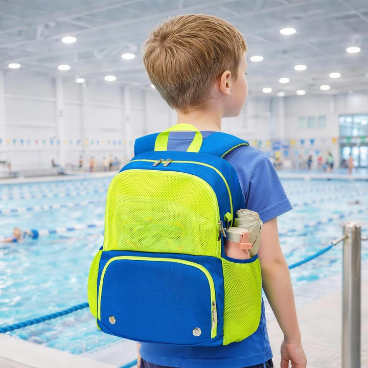 WAWSAM Schwimm Rucksack für Kinder mit Schuhfach und Trocken- und Nasstrennung Blau & Grün, Blau & G