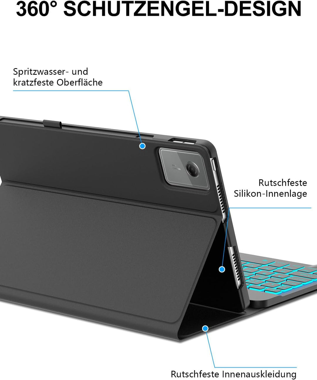 JADEMALL Hülle mit 7-Farben Beleuchtungstastatur für Lenovo Idea Tab 11" (2025) & Tab M11 (2024) TB3