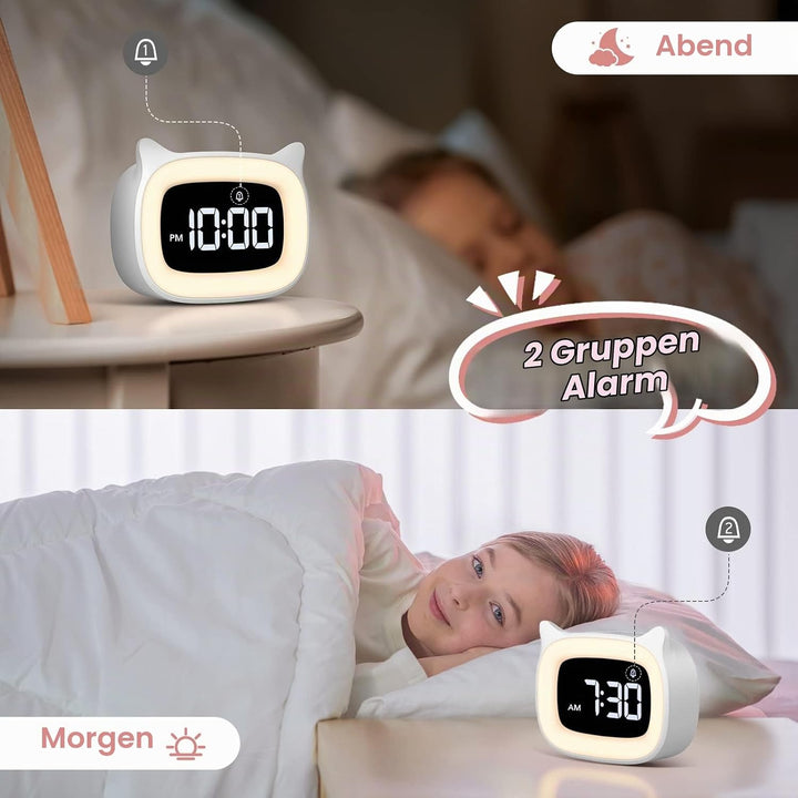 mizikuu Wecker Digital Kinder, Wecker mit Licht, Dual-Wecker, LED-Nachtlicht mädchen Wecker, Funkuhr