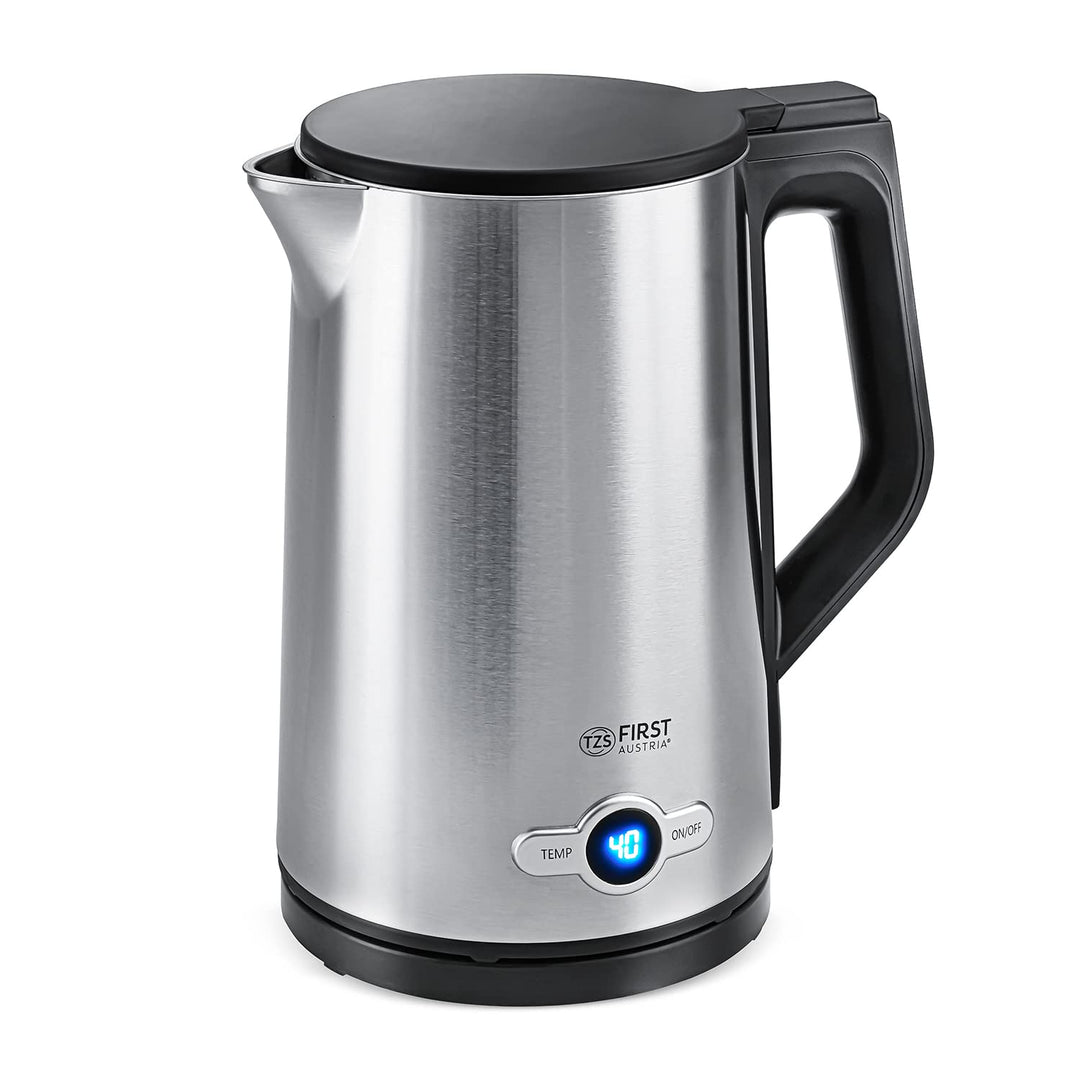TZS First Austria Edelstahl Wasserkocher 2200W, 1,7 L, Temperatureinstellung 60-100 Grad, Warmhaltef