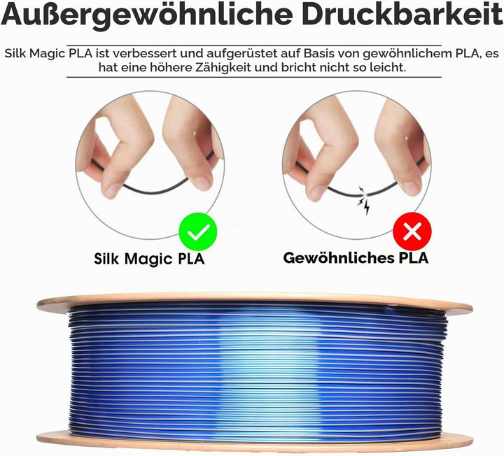 eSUN Silk Dual-Color PLA Filament 1.75mm, Co-Extrusion Silk Magic PLA 3D-Druck Filament, Farbverlauf