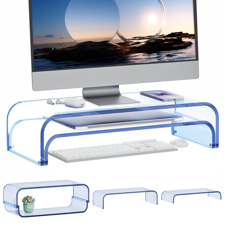 Monitorständer Acryl 2er-Set, 2-Ebenen Bildschirmerhöhung Modular, PC Monitor-Erhöhung, Schreibtisch