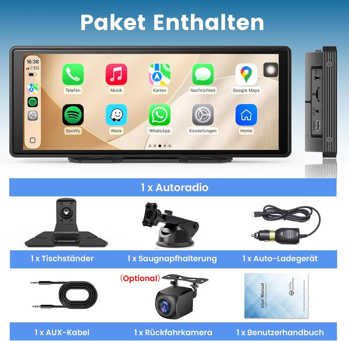 CarPlay Bildschirm, Wireless Android Auto Display mit 9,26 Zoll Touchscreen, GPS Navigationsgeräte,