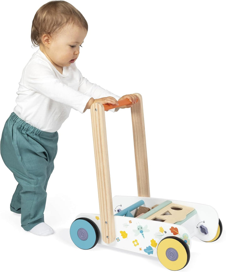 Janod – Lauflernwagen aus Holz für Babys und Kinder Ab 12 Monaten – 18 Holzteile inklusive + Formkas