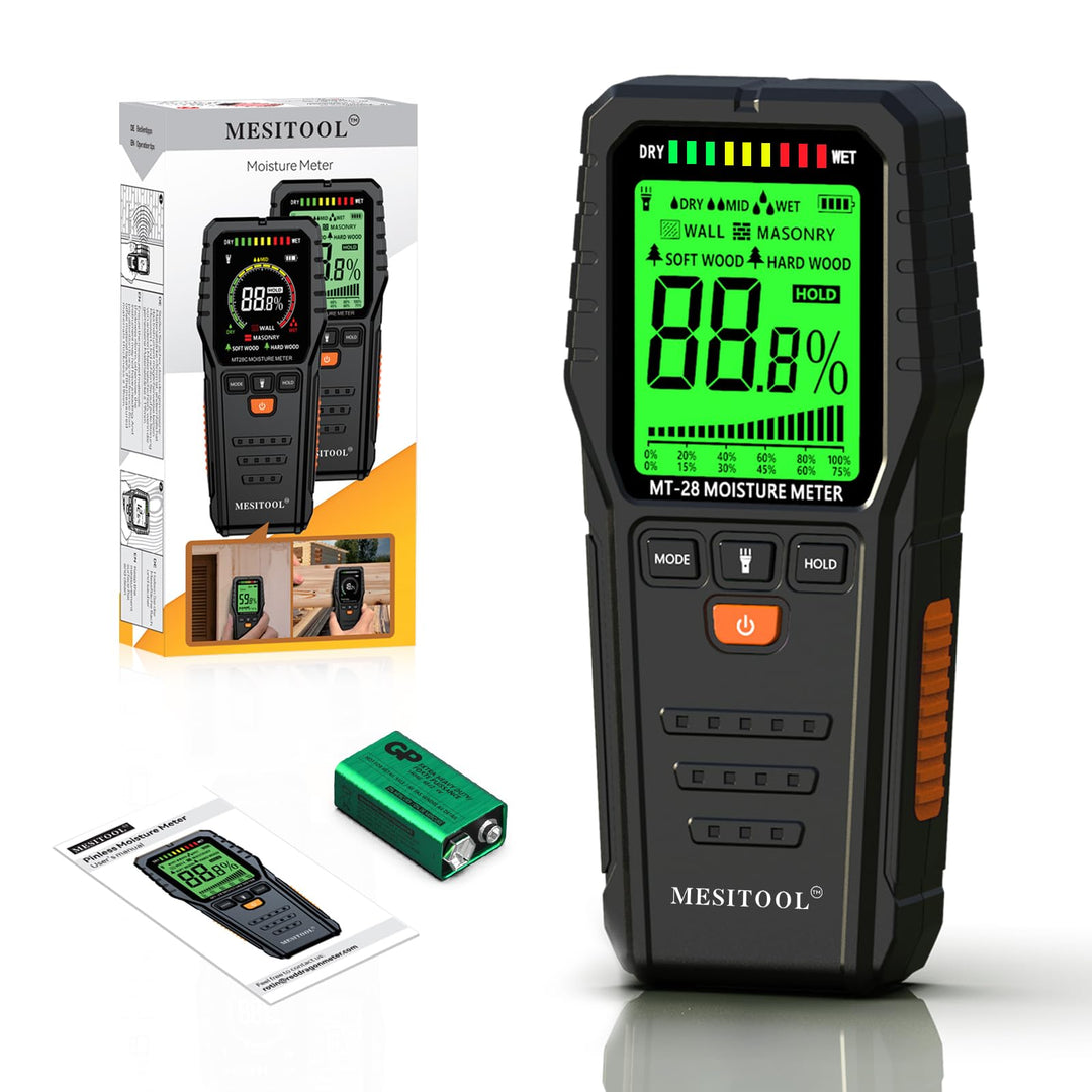 MEISITOOL Holzfeuchtemessgerät Feuchtemessgerät mit Hintergrundbeleuchtung LCD-Display Wasserleckdet