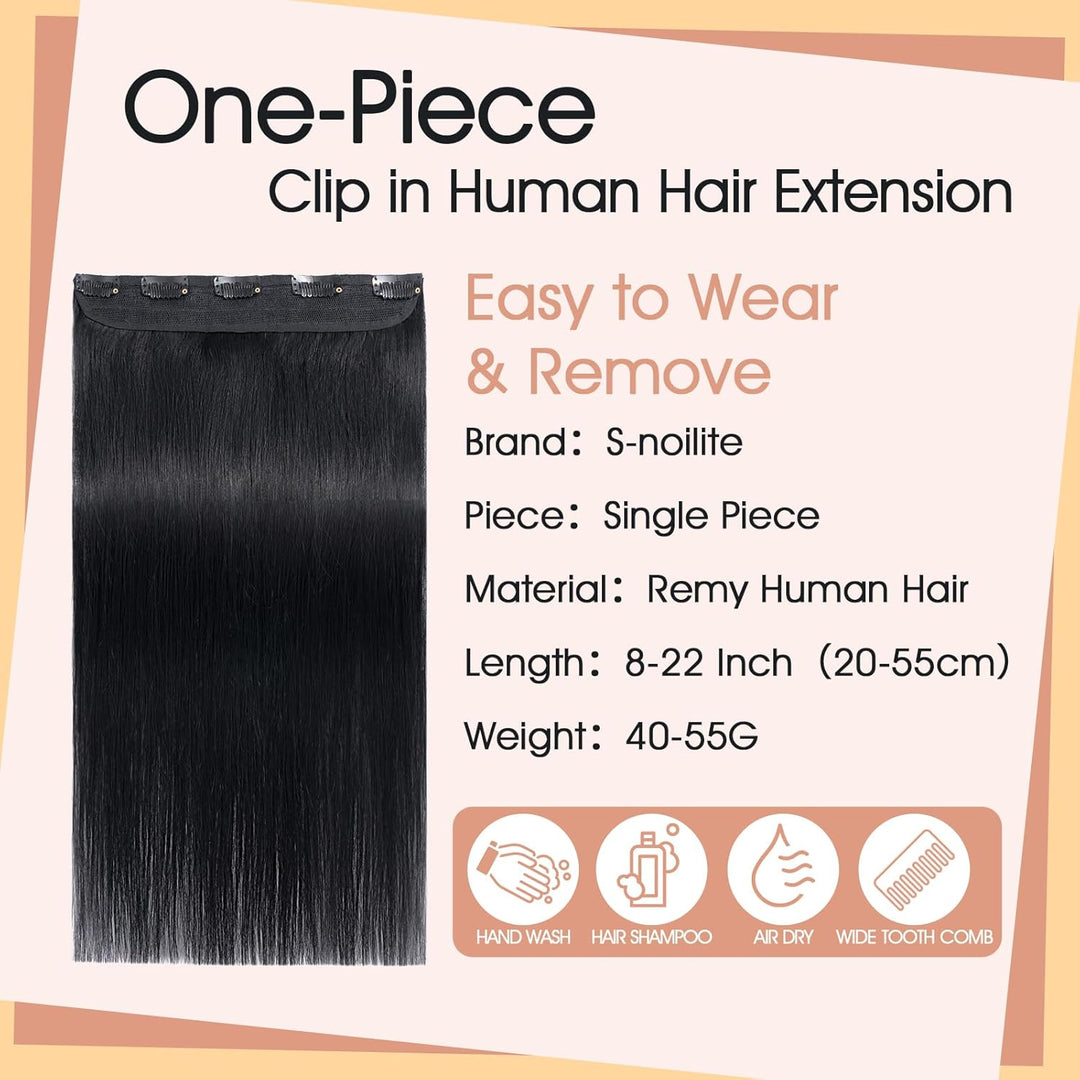 S-noilite Clip In Extensions Echthaar Schwarz Real human hair 1 pieces 5 clips Haarverlängerungen au