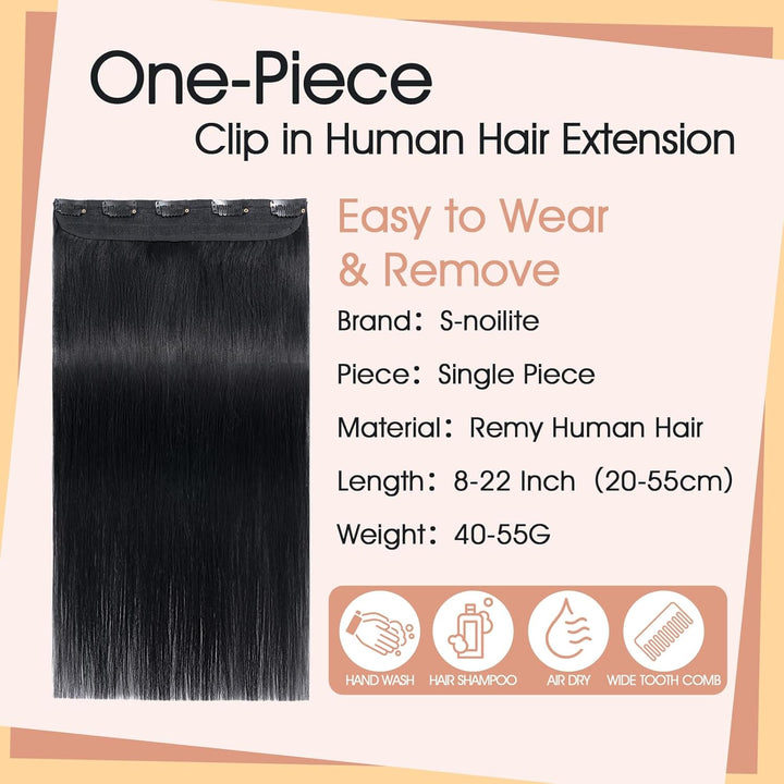 S-noilite Clip In Extensions Echthaar Schwarz Real human hair 1 pieces 5 clips Haarverlängerungen au