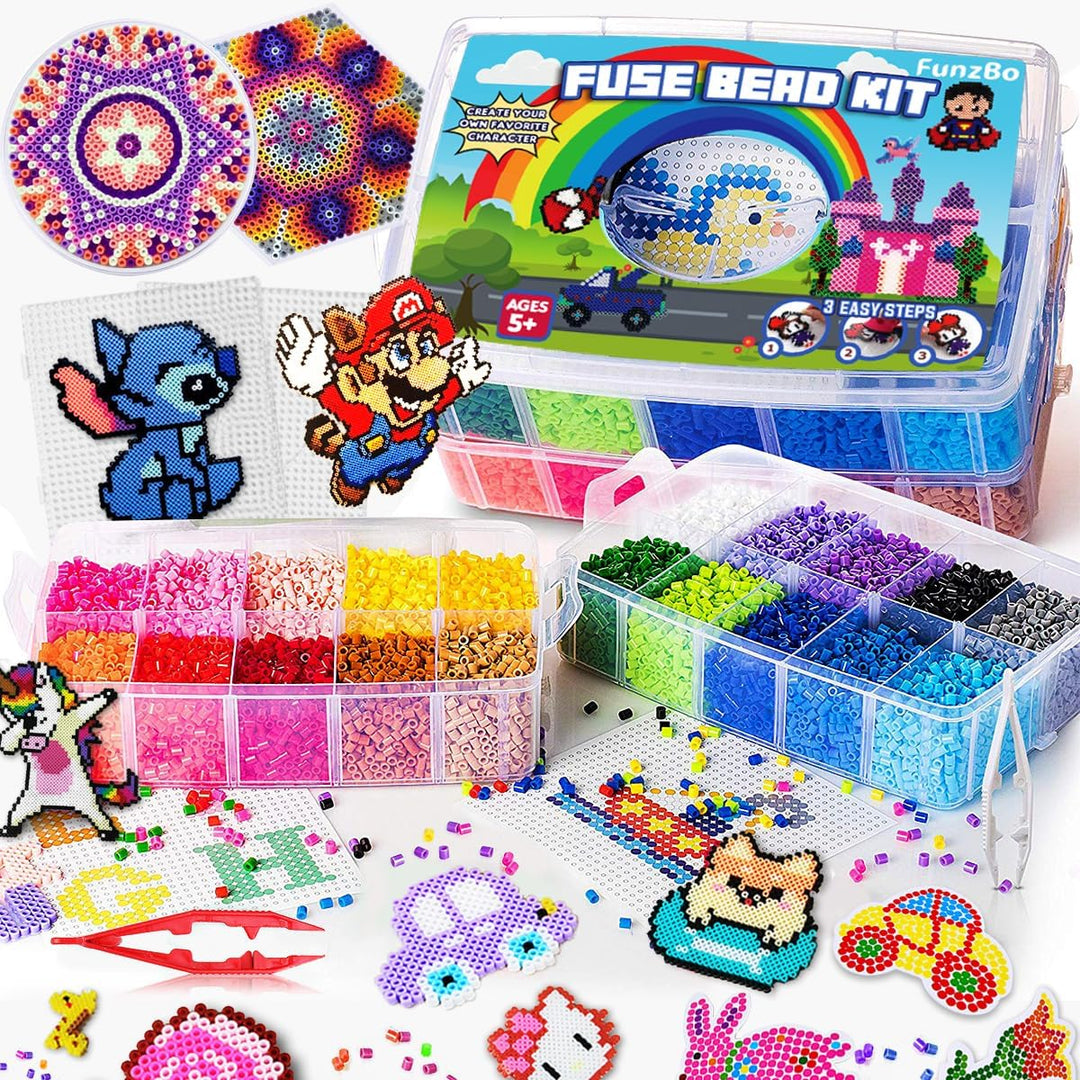 FunzBo Sicherungsperlen-Set – Perler-Perlen-Set mit 23000 5 mm Perlen für die Schmuckherstellung, 10