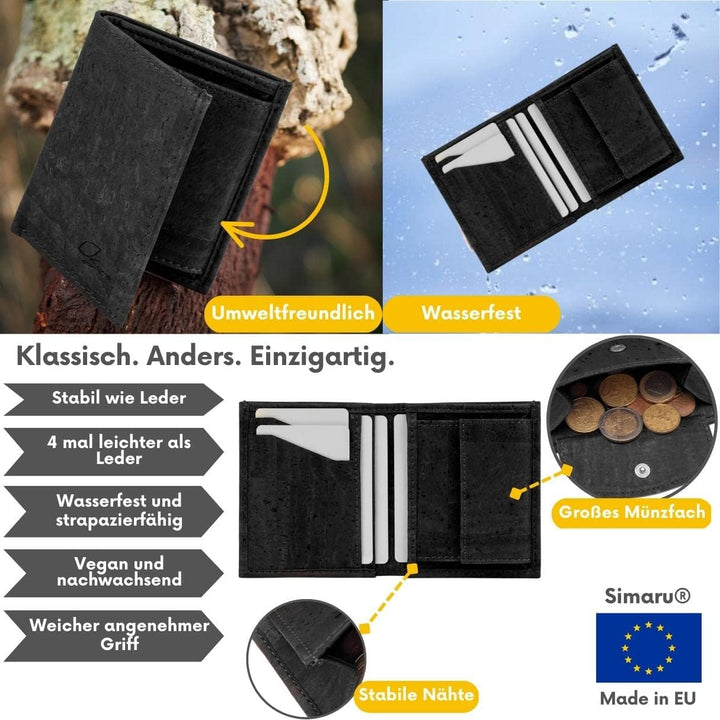 Simaru Kork Geldbeutel Damen & Herren, Geldbörse mit RFID-Schutz, vegan, nachhaltig & langlebig, 5+