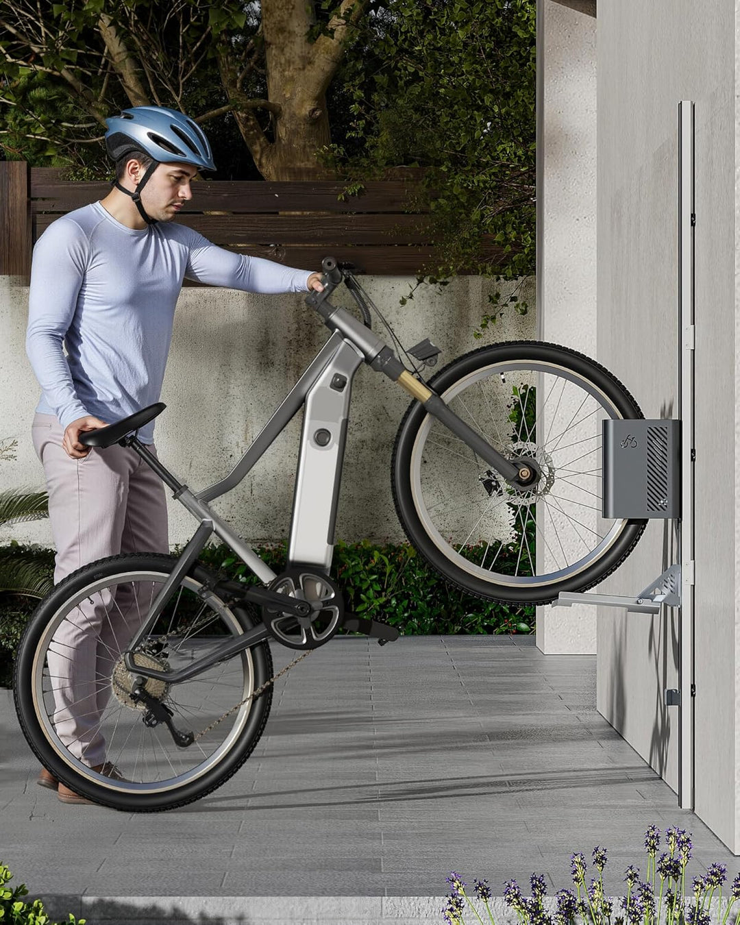 monTEK Automatischer Fahrradlift – Vertikaler Fahrradträger für schwere Fahrräder (bis 32 kg) – plat