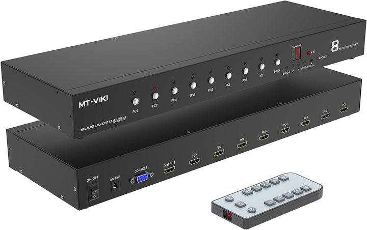 MT-VIKI 4K60Hz 8 Port HDMI Switch 8 in 1 Out mit IR-Fernbedienung Auto Scan 1U Rackmount HDR HDCP2.2