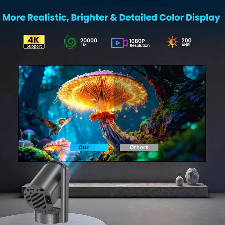 Mini Beamer 4K 1080P, Smart Projektor Tragbarer Android 13, WiFi 6 BT 5.4