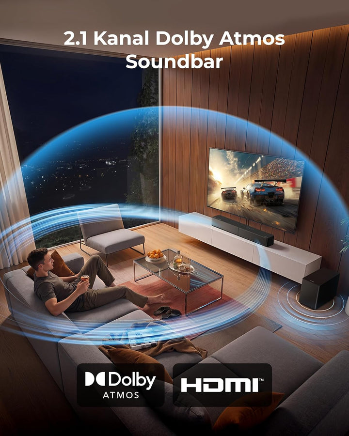ULTIMEA 2.1 Soundbar mit kabellosem Subwoofer, Dolby Atmos, VoiceMX, BassMX, Soundbar für Smart TV,