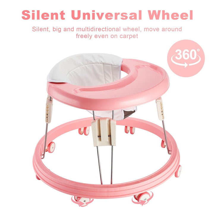 Baby Walker, Faltbar, Anti-Rollover, 5-stufig höhenverstellbar, für 6-15 Monate, Rosa rose, rose
