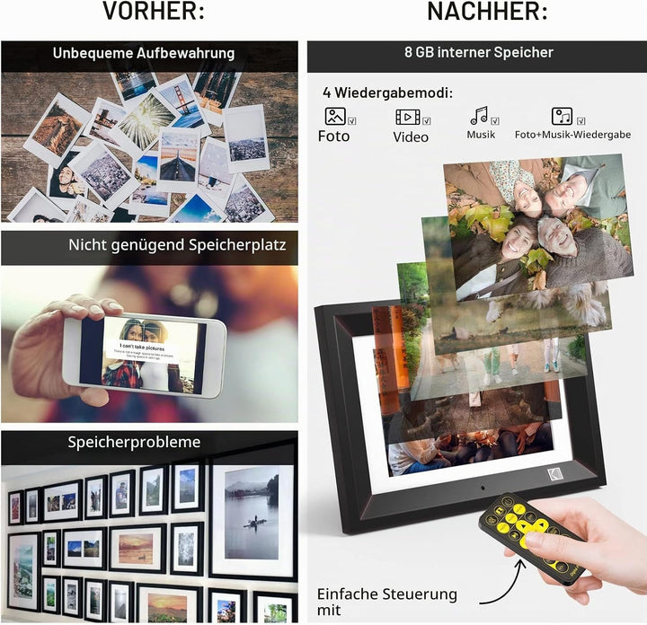 KODAK Digitaler Bilderrahmen 10 Zoll mit Fernbedienung, Elektronischer Fotorahmen No WiFi mit 8 GB S