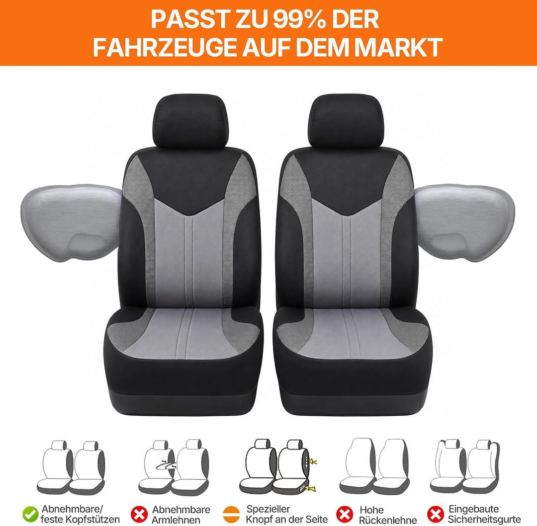 TOYOUN Universal Autositzbezüge Vordersitze Für Sedan Van SUV Grau/Schwarz | Atmungsaktives 3D Sandw