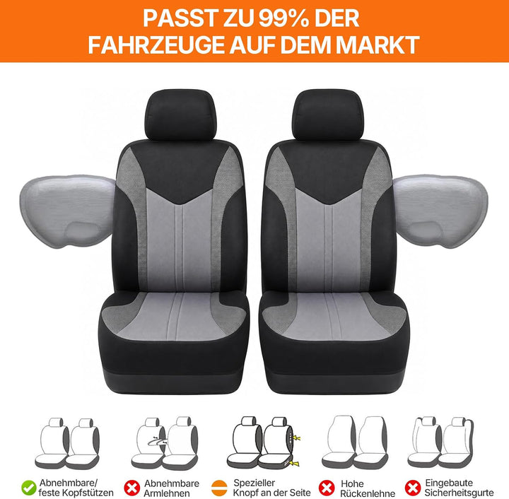 TOYOUN Universal Autositzbezüge Vordersitze Für Sedan Van SUV Grau/Schwarz | Atmungsaktives 3D Sandw