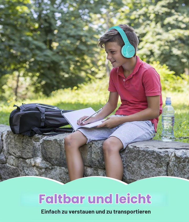 Kinder Kopfhörer Wireless 60H, Faltbare On Ear Kopfhörer mit MIC, Lautstärkebegrenzer 85dB/94dB Drah