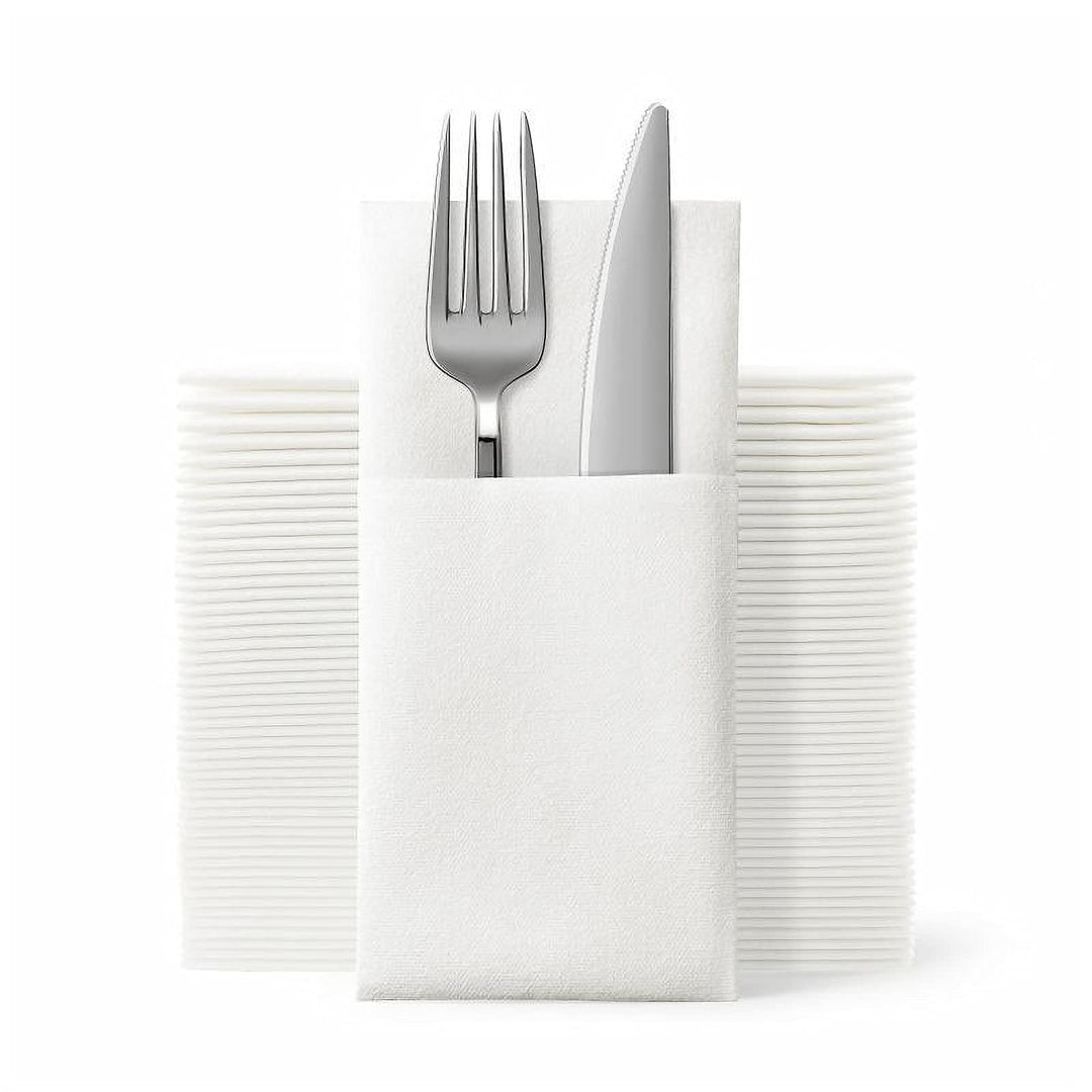 JEBBLAS Einweg-Stoffservietten, integrierte Bestecktasche, Hochzeitsparty, Leinengefühl, weisse Serv