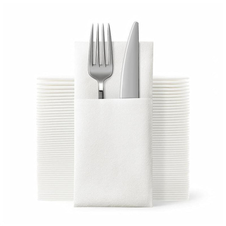 JEBBLAS Einweg-Stoffservietten, integrierte Bestecktasche, Hochzeitsparty, Leinengefühl, weisse Serv