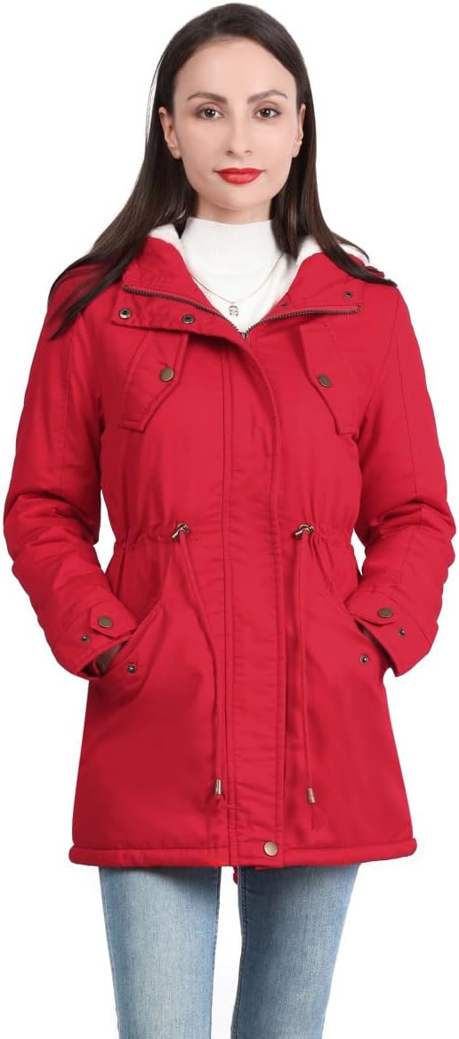 YYNUDA Wintermantel Damen Warm Gefüttert Winter Parka Mittellang Winterjacke Winterparka mit Fellkap