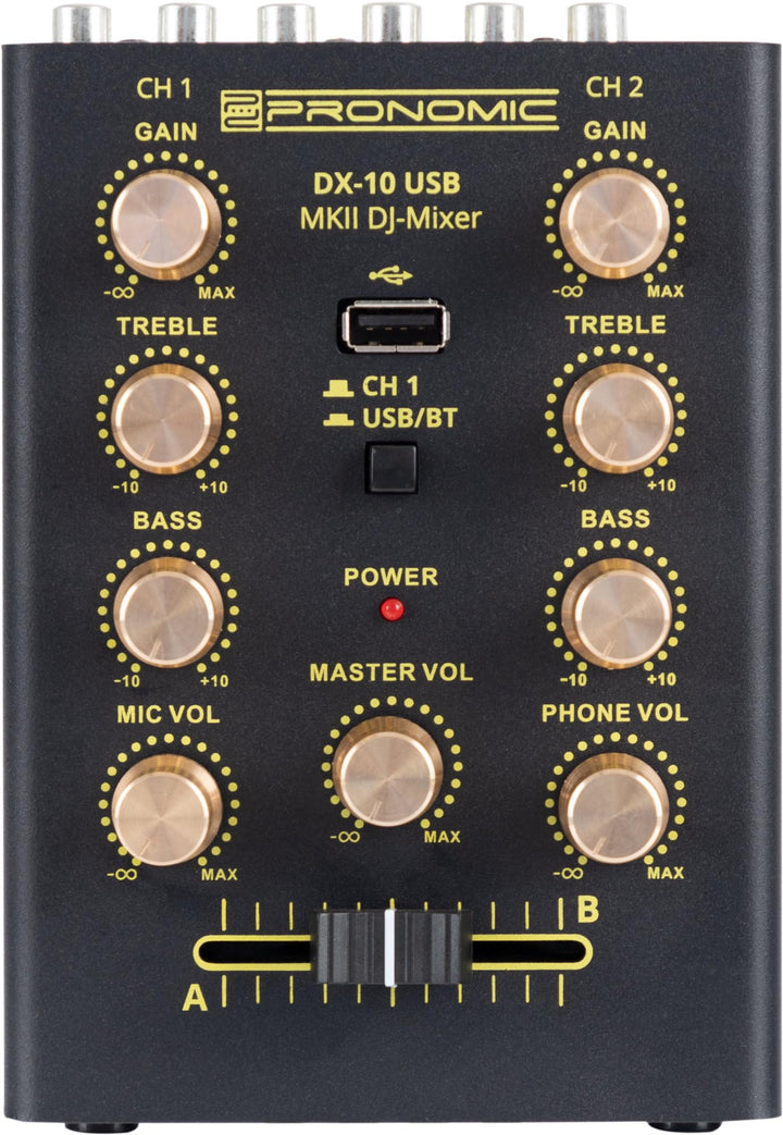 Pronomic DX-10 USB MKII DJ Mixer - kompakter 2-Kanal-DJ-Mixer - zwei Line-Eingänge - 2-Band Equalize