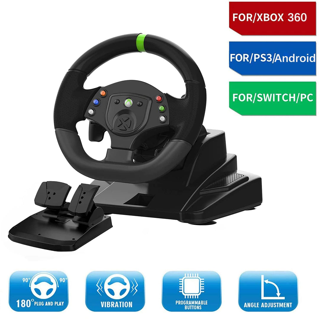 DOYO XBOX 360 Gaming Lenkrad mit Pedalen-180°,Vibrationsfeedback, Integrierter Schalthebel,Höhen-und