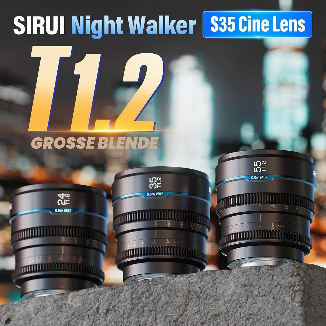 SIRUI Night Walker T1.2 S35 Cine Objektiv-Set, 24 mm, 35 mm, 55 mm, grosse Blende, manueller Fokus (