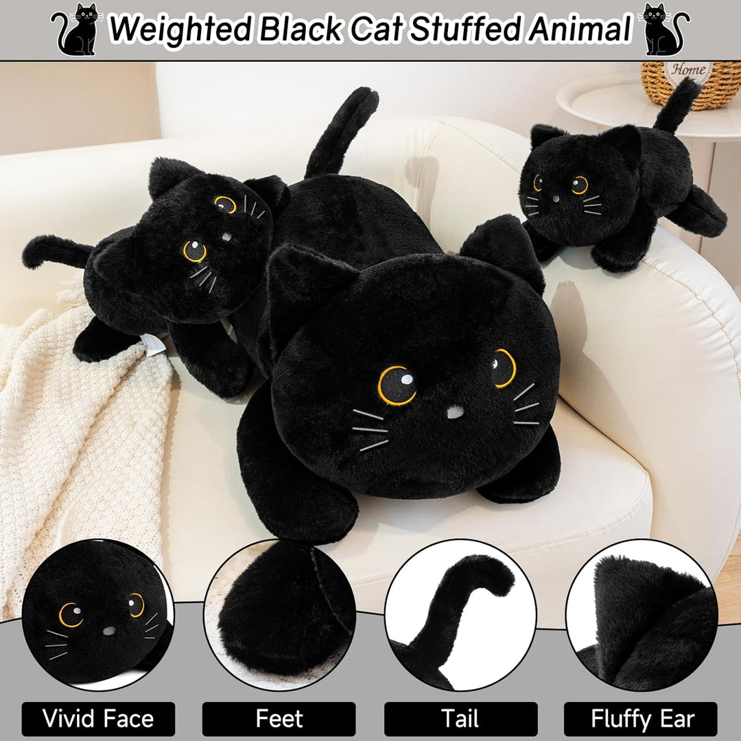 SQEQE Gewichtetes Katze Kuscheltier, Schwarze Katze Plüschtier Kuscheltierkissen mit Gewicht, Niedli