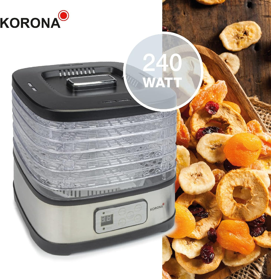 Korona 57011 Dörrautomat mit Müsliriegelform | 5 Ebenen | Trocknet Früchte, Fleisch, Fisch, Kräuter